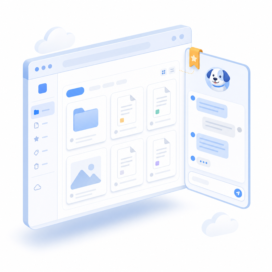 Isometric illustration: a web page with the Voitta chat assistant docked alongside it